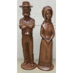 Vintage 1974 Byron Molds Amish Couple Ceramic Statues 12” Tall